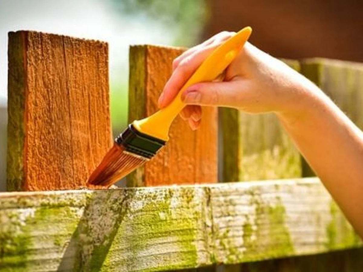 fence-painting-hand-wooden-garden-harrogate-decorators Fence painting in Harrogate by Harrogate Decorators, hand applying stain to wooden garden fence