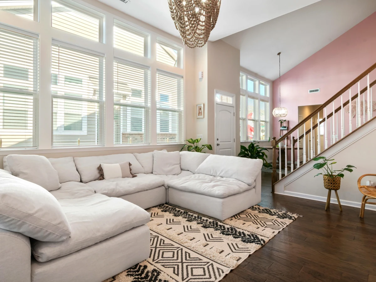 Open plan living staircase painting by Harrogate Decorators